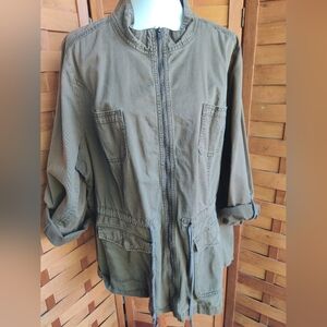 Lane Bryant Olive Green Jacket Plus Size 22/24 Womens Zip Woven Draw string Coat